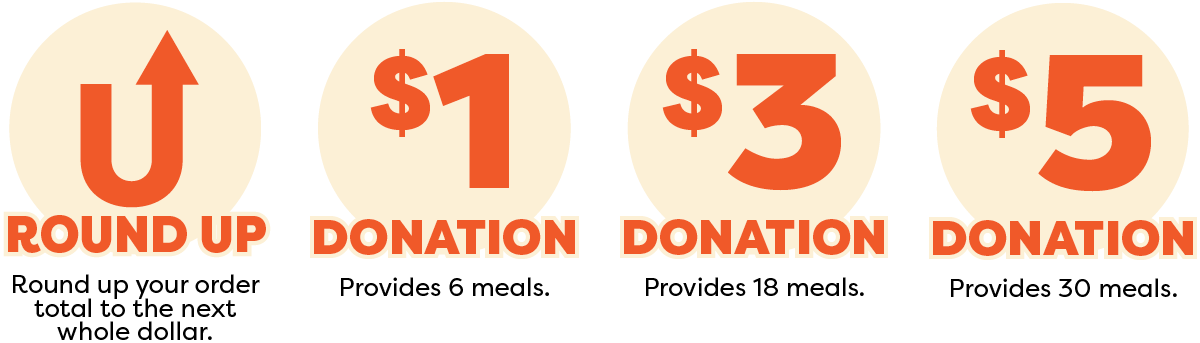Round Up. $1, $3, $5, or $10 Donations.
