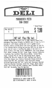 WinCo Foods Deli Margherita Pizza Thin Crust  Label